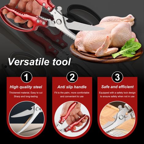 Robuste Küchenschere, Ideal Zum Schneiden Von Fleisch, Hähnchen, Knochen, Pute, Fisch Und Geflügel. Vielseitige Küchenschere Für Die Lebensmittelzubereitung. (rot)