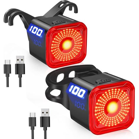 Set Mit 2 Fahrradrücklichtern: Led-bildschirm, Usb-c-aufladbar, 6 Beleuchtungsmodi, Ip55 Wasserdicht, Ideal Für Nachtfahrten, Ultrahelles Rücklicht Für Rennräder Und Mountainbikes
