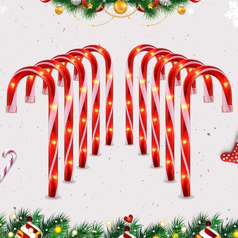 Solarbetriebene Lichterkette Für Weihnachten – Wiederaufladbar – Für Gartenwege Etc. – Zuckerstangen-design, 10er-pack