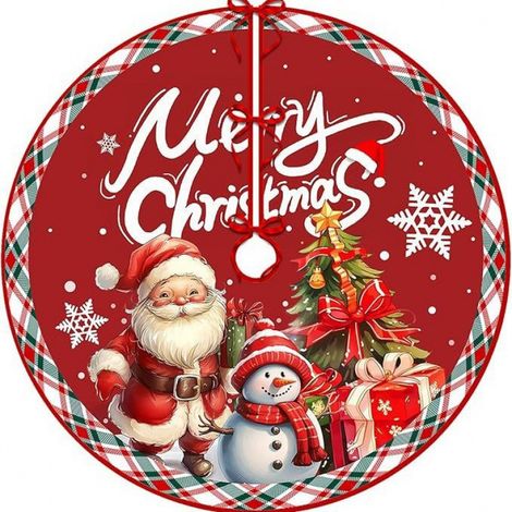 Weihnachtsbaumdecke, Weihnachtsbaumdecke Mit Weihnachtsmann Und Schneemann, Klassischer Weihnachtsteppich, Winterliche Partydekoration Für Drinnen Und Draußen (90 Cm)