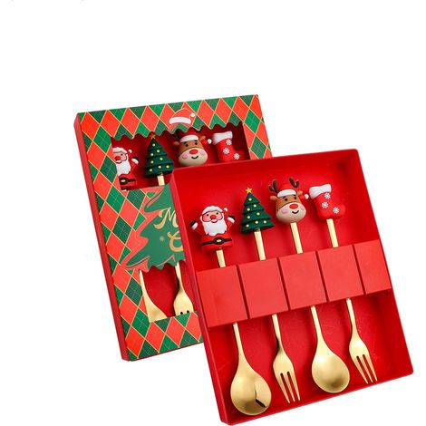 Weihnachtsbesteck (gabel Und Löffel) – Weihnachtsbesteck – Teelöffel – Set Mit Vier Weihnachtsgabeln – Edelstahl