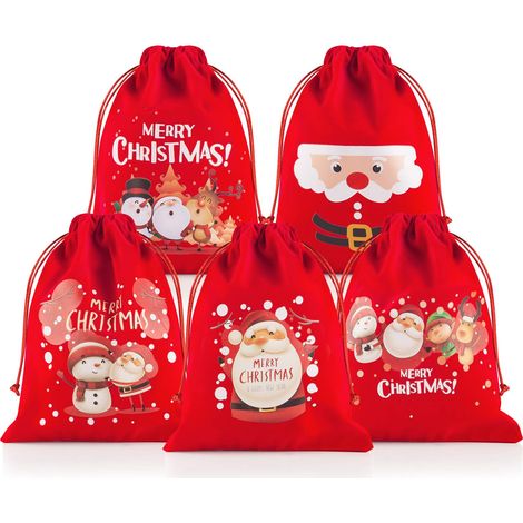 Weihnachtsgeschenktüten, 5 Flanellbeutel Mit Kordelzug, Mittlere Größe, Geeignet Als Weihnachtsgeschenk, 3020 Cm.