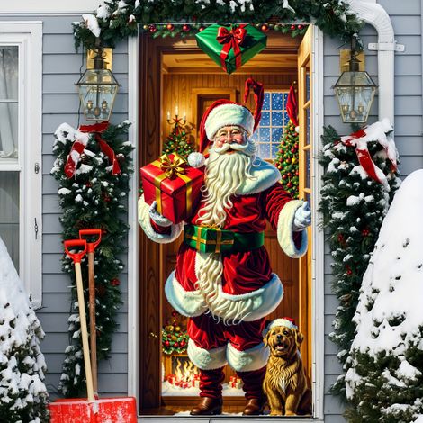 Weihnachtsmann-türdekoration – Festlicher Weihnachtsstrumpf – Weihnachtstürdekoration – Winterdekoration – 90 Cm X 200 Cm Weihnachtsmann-welpe