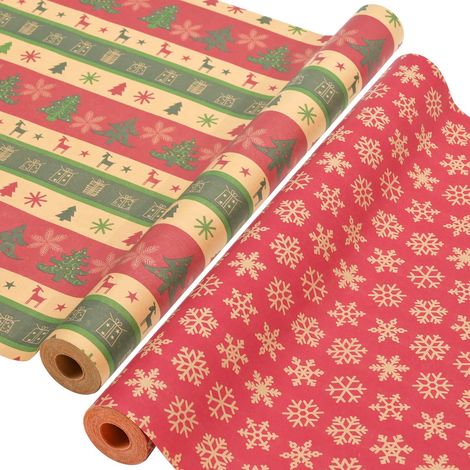 Weihnachtspapierrollen – 43 X 300 Cm Pro Rolle, Recycelbares Rotes Kraftpapier. Ideal Zum Verzieren Von Weihnachtsgeschenkboxen.