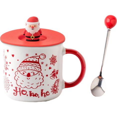 Weihnachtstassen Mit Weihnachtsmannmotiv – Trinkbecher – Weihnachtstassen – Weihnachtstasse – 350 Ml Mit Deckel Und Löffel