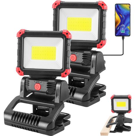 Wiederaufladbare Led-arbeitsleuchte Mit Clip - 2er-pack Magnetische Cob-arbeitsleuchten Mit 850 Lm Und 3 Beleuchtungsmodi - 270° Und 180° Drehung - Wasserdicht - Geeignet Für Grills, Arbeitsbereiche U
