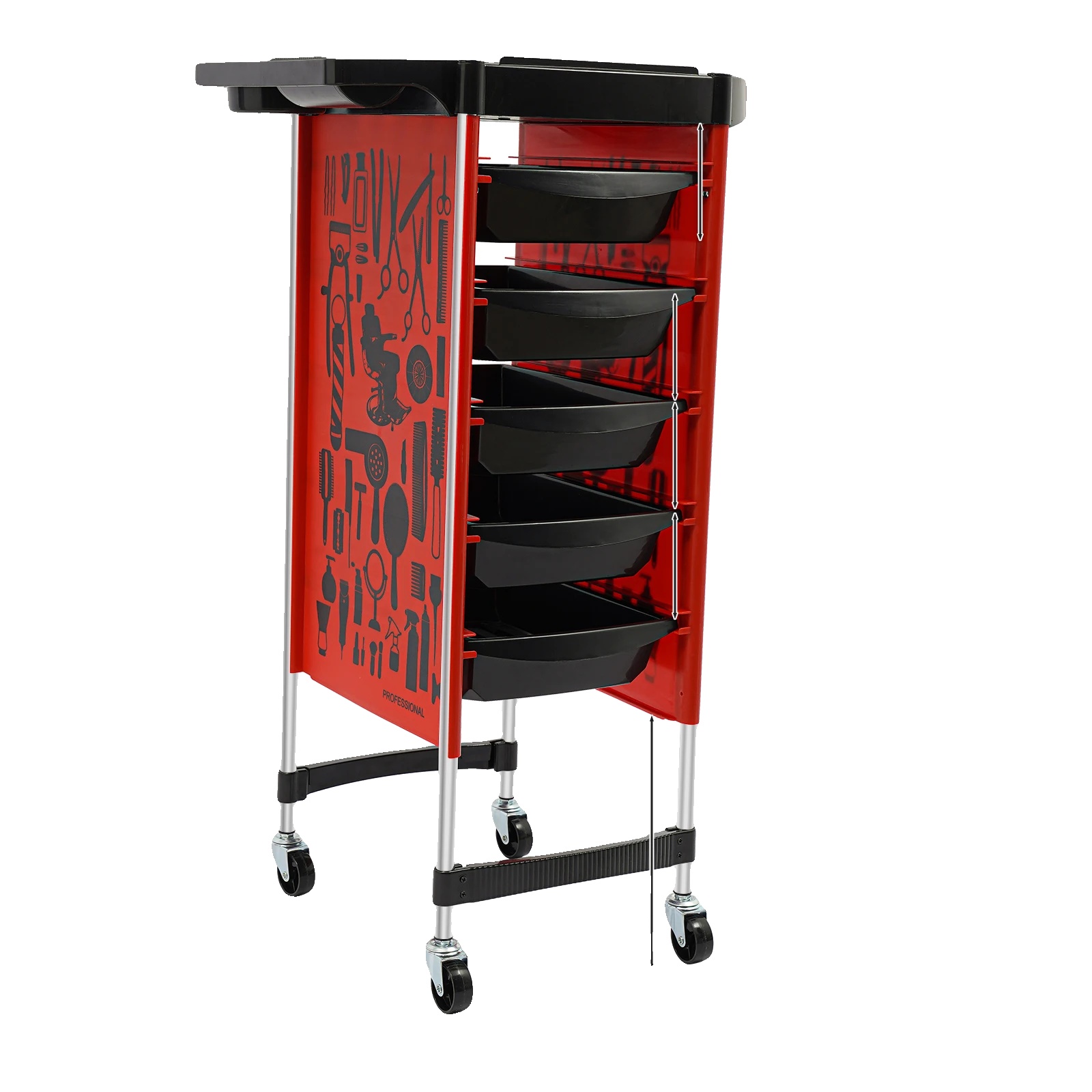 Friseurtrolley, 6 Ebenen, 5 Ausziehbare Schubladen, Rot