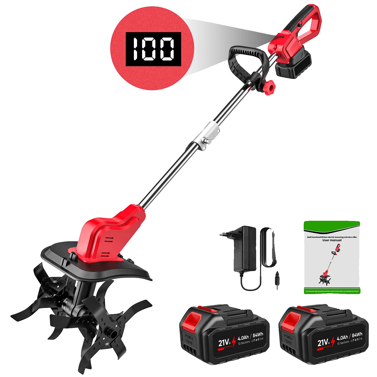 Gartenfräse, Tragbares Design, Effiziente Bodenbearbeitung, Enthält 2 Batterien