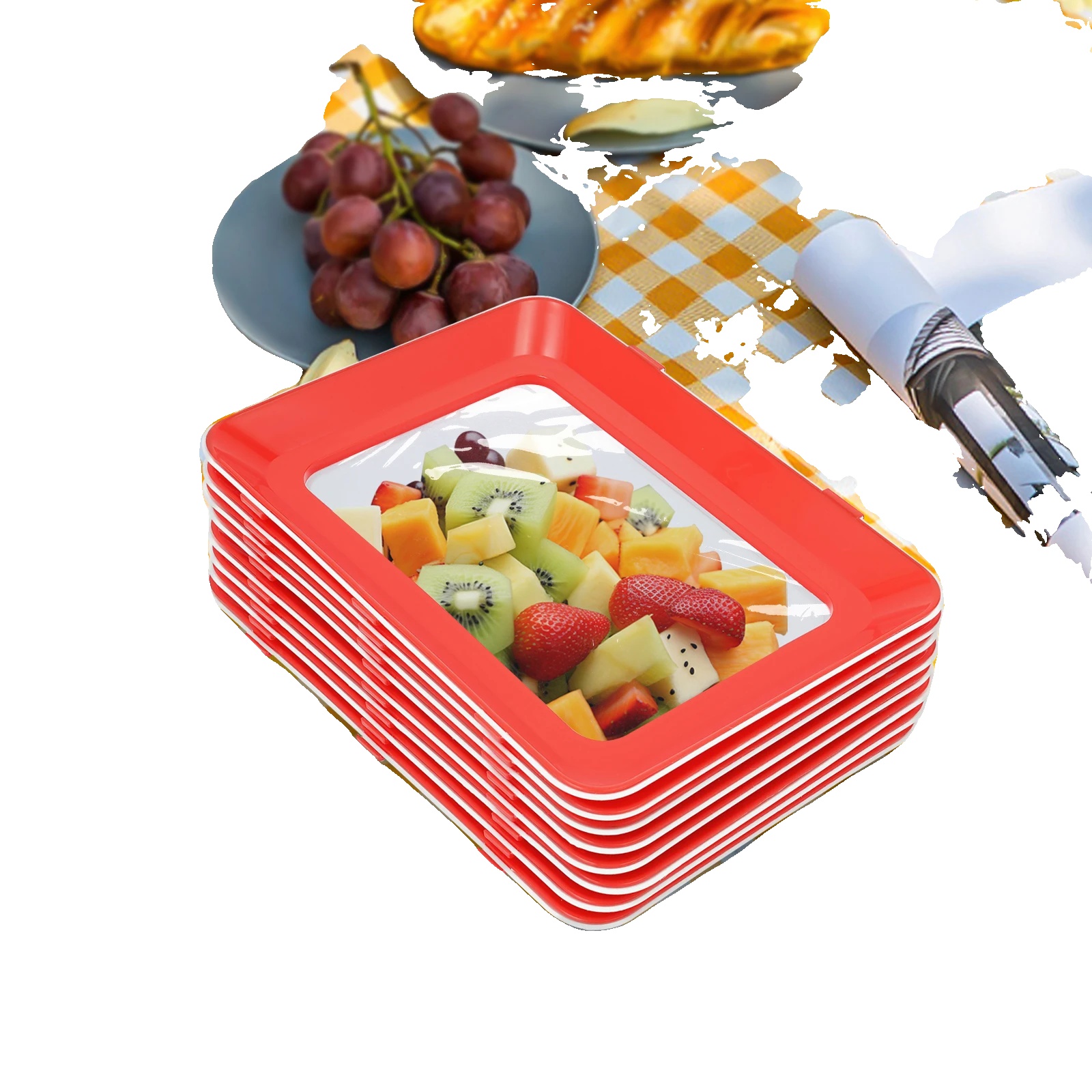 Lebensmittelaufbewahrungsschalen, Auslaufsichere Konstruktion, Platzsparende Lösung, Rot