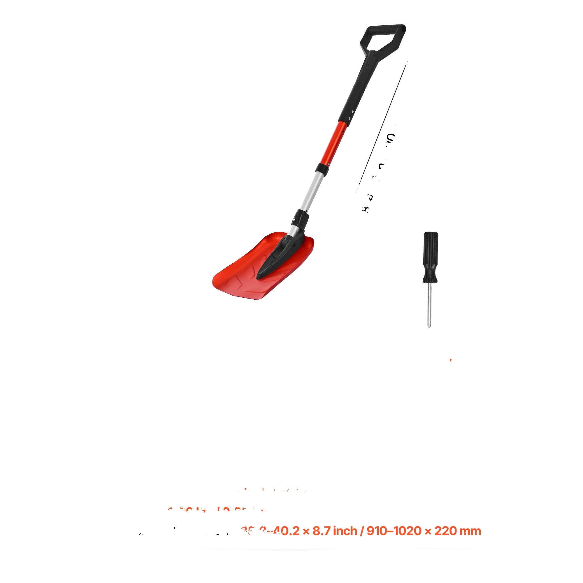 Schneeschaufel, D-förmiger Griff, Verstellbare Länge, 9zoll