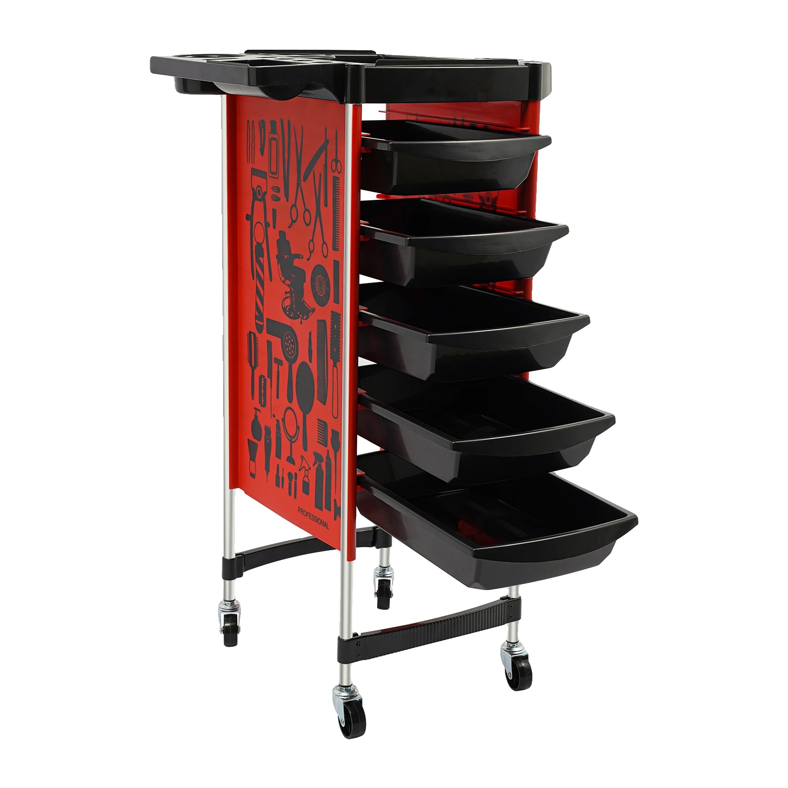 Friseurtrolley, 5 Schubladen, Langlebiges Design, Rot