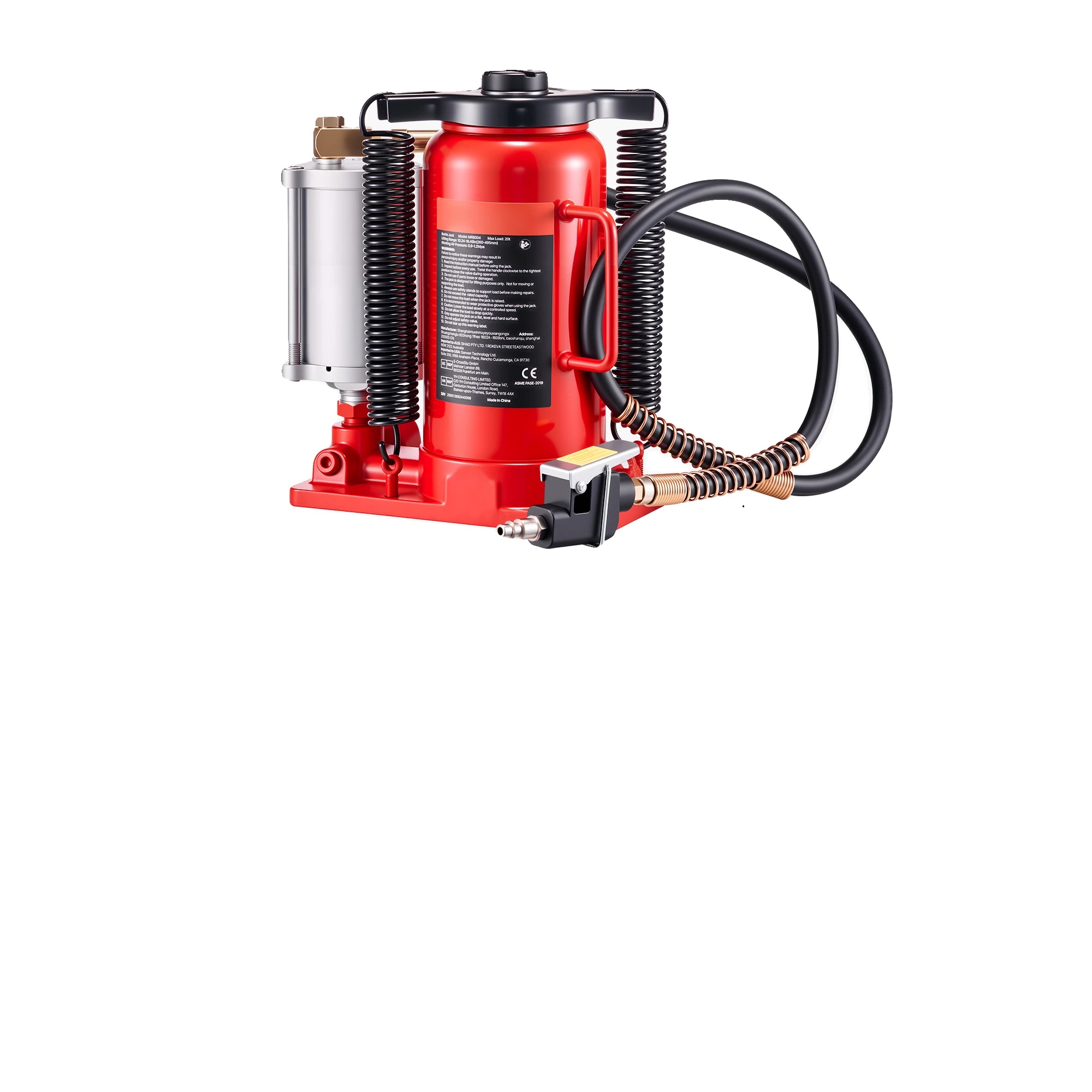 Hydraulischer Flaschenheber, 20 Tonnen Tragfähigkeit, Duale Betriebsmodi, Rot