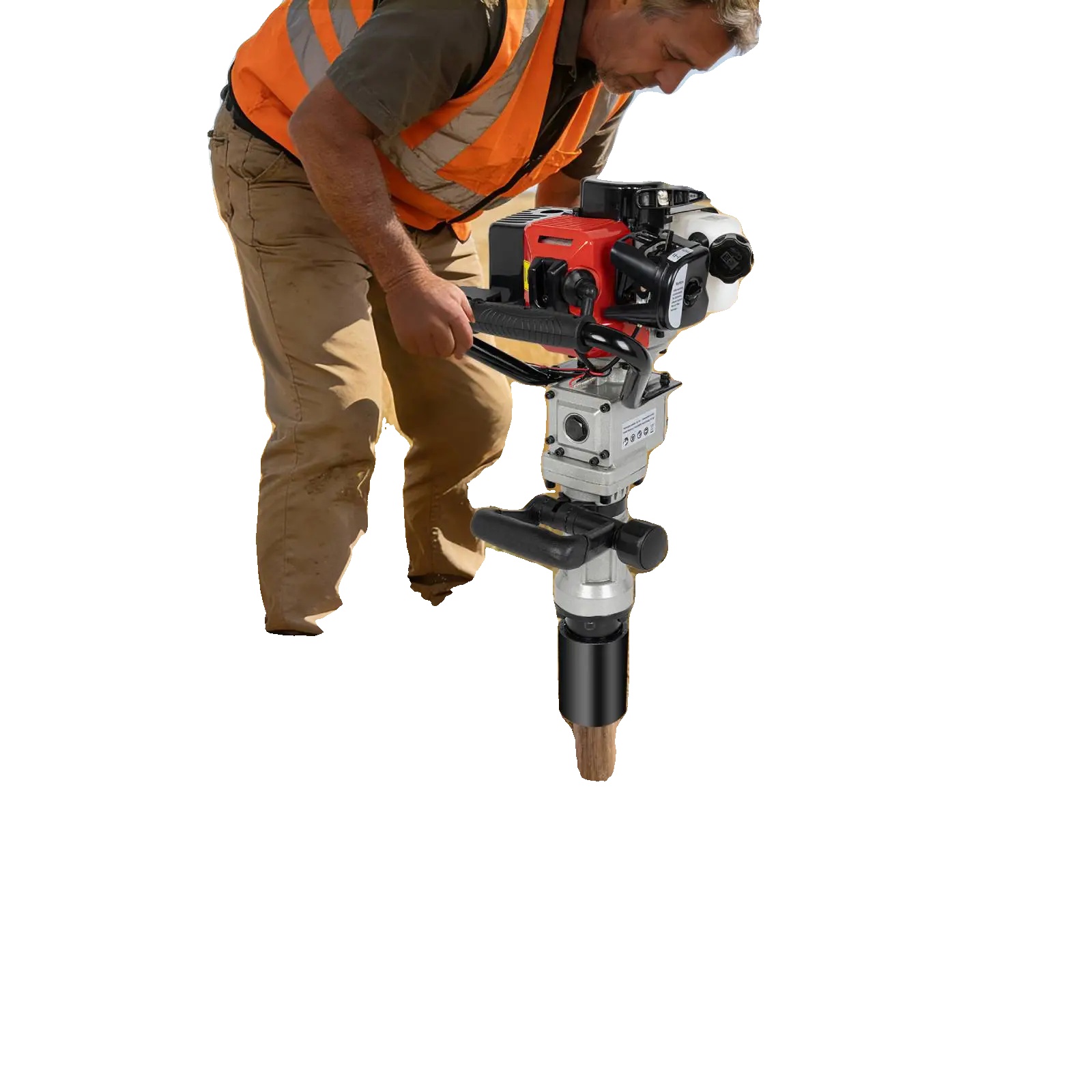 Gasbetriebener T-post Treiber, 32,6cc 2-takt-motor, 0,9kw Leistung, Schlagenergie 20-45j, Kraftstoffkapazität 0,9l, Gewicht 13kg