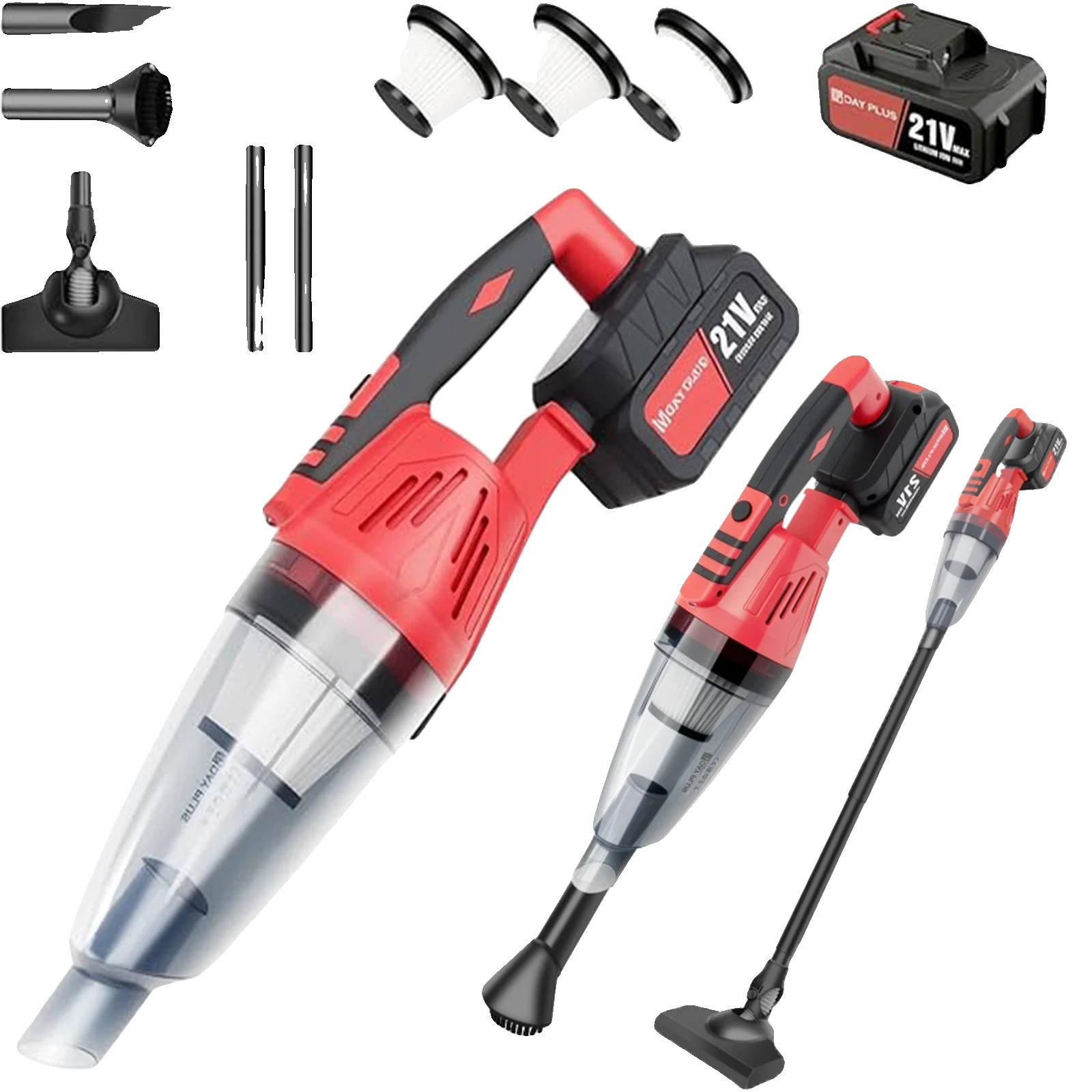 Staubsauger, 2-in-1 Design, Starke Saugkraft, Rot