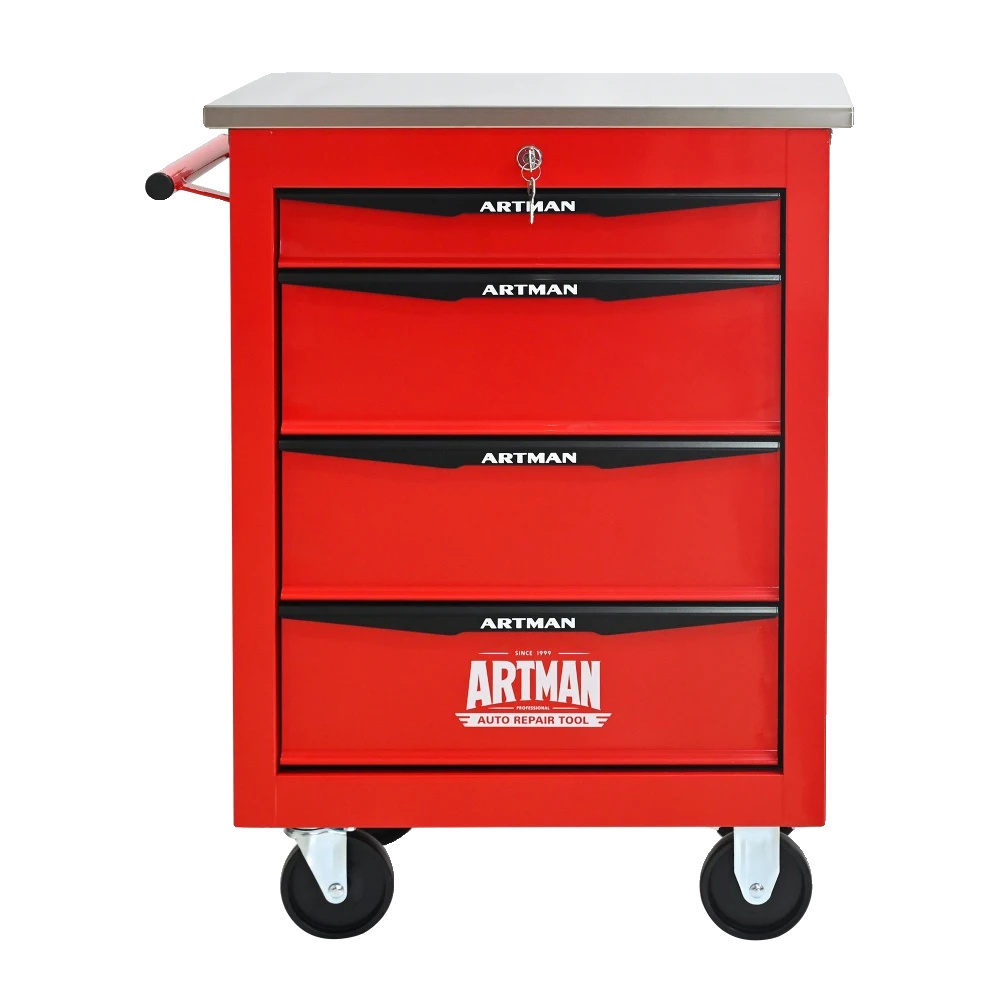 Werkzeugwagen, 4 Schubladen, Robuste Stahlkonstruktion, Rot-4 Schubladen