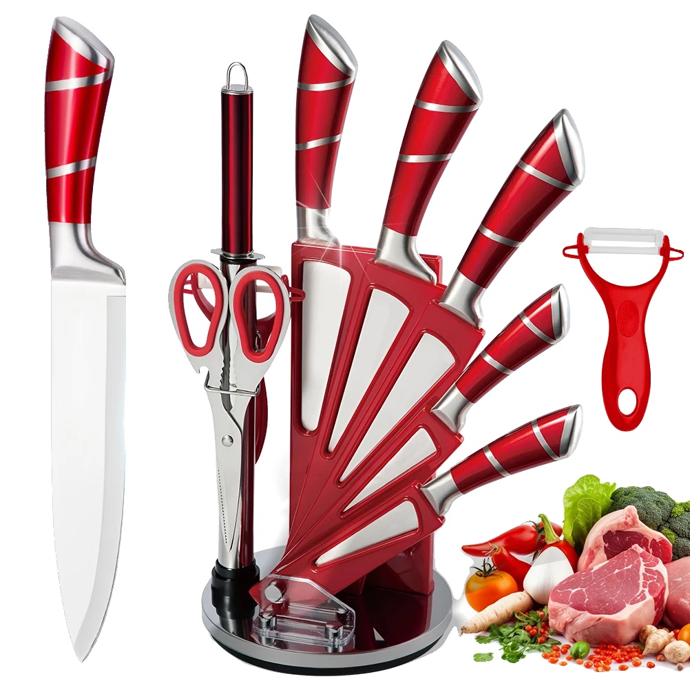 Küchenmesser Set, Hochkohlenstoff-edelstahl, Ergonomisches Design, Rot