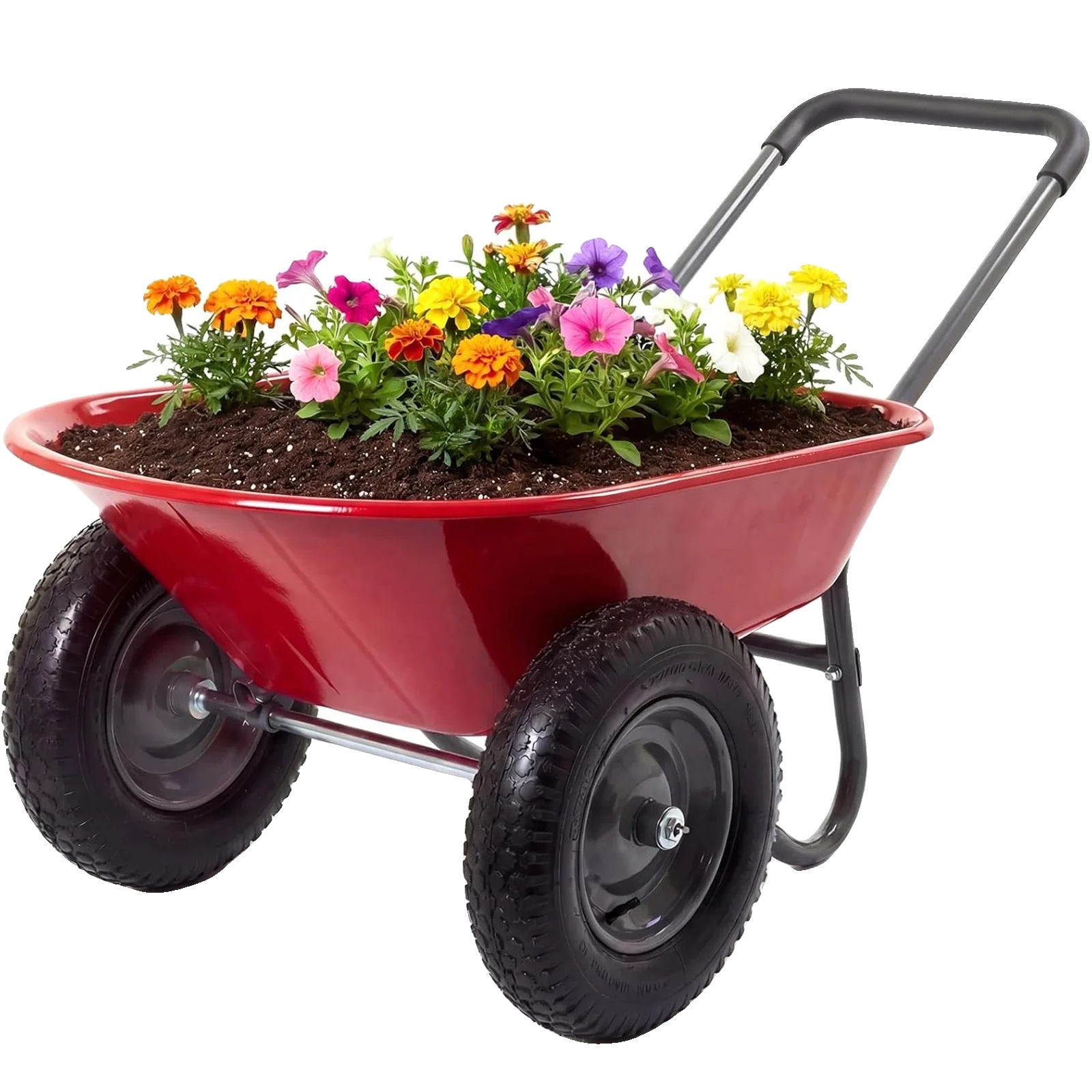Gartenwagen, Robuste Bauweise, Doppelte Radstabilität, Rot