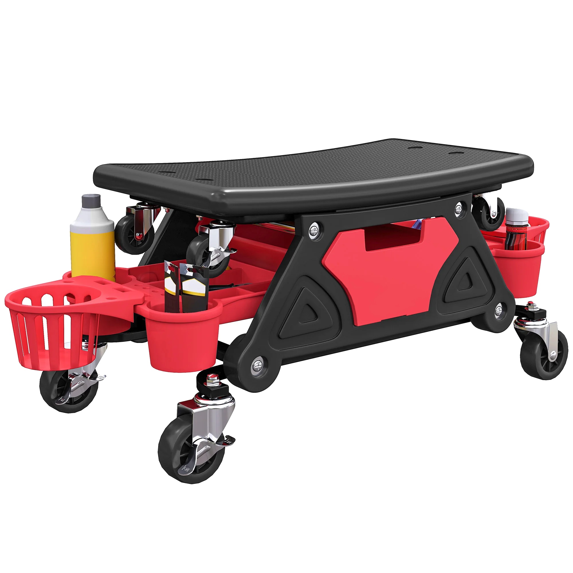 Mechanikstuhl, Ergonomisches Design, Werkzeugaufbewahrung, Rot