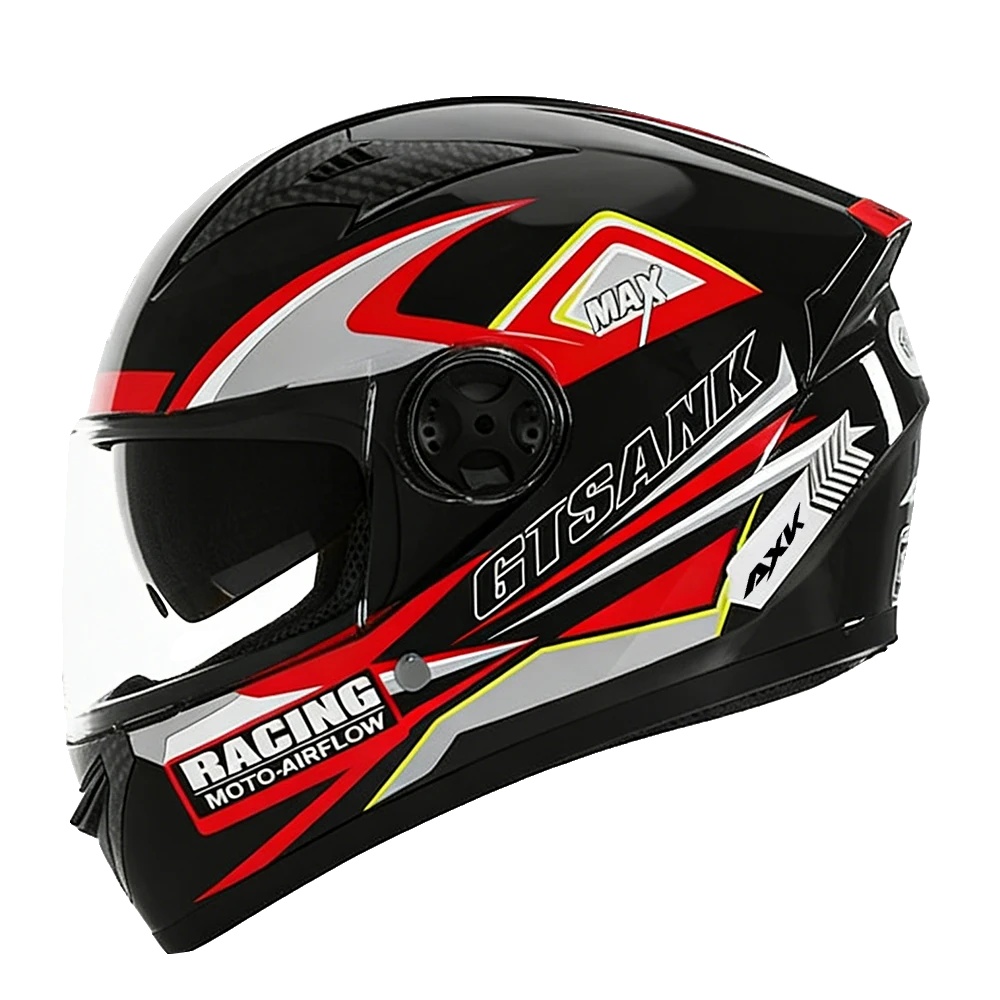 Motorradhelm, Dual-schutzvisier, Abnehmbarer Nackenwärmer, Rot
