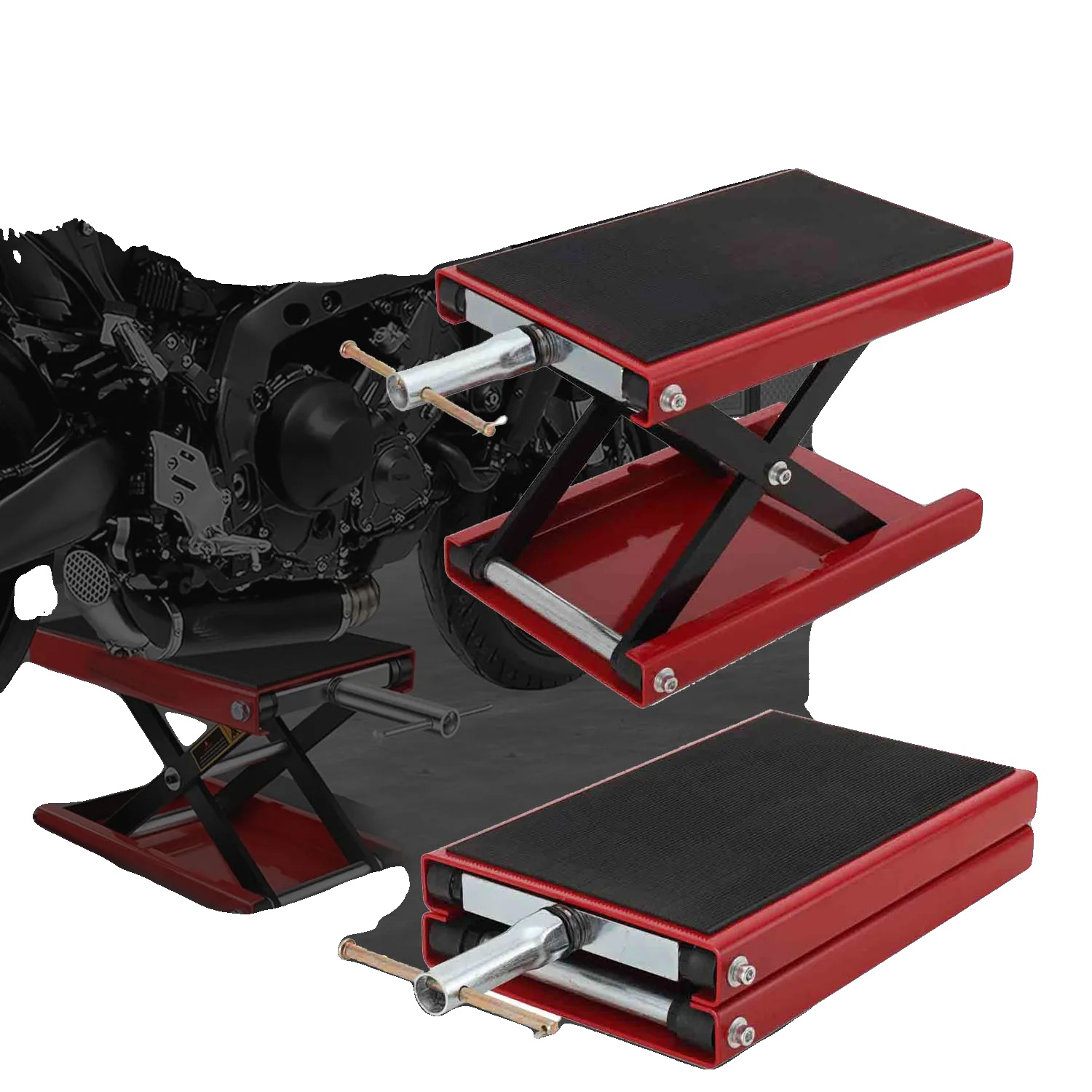 Motorradheber, 500 Kg Tragfähigkeit, Höhenverstellbar Von 95 Mm Bis 350 Mm, Stahlkonstruktion, Plattform 360 Mm X 230 Mm, Sicherheitsstift Mit