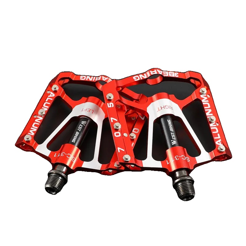 Fahrradpedale, Ultraleichte Aluminiumlegierung, Glattes 3-kugellager-design, Rot