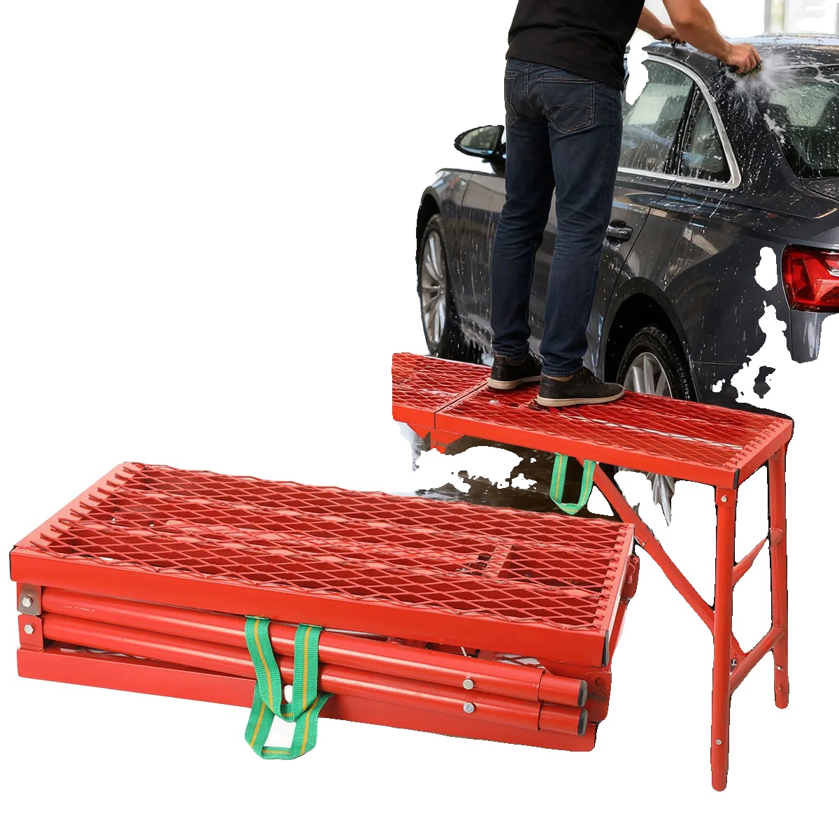 Faltbare Arbeitsbühne, 150x40cm, Höhenverstellbar 75-110cm, Tragfähigkeit 350kg, Rutschfestes Design, Geschweißte Eisenkonstruktion