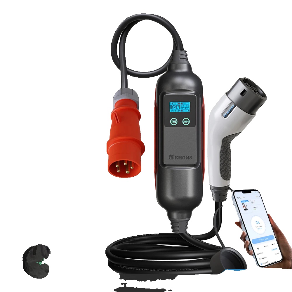 Ev Tragbarer Ladegerät, 6a-32a Einstellbarer Strom, Ip65 Wetterfest, 22kw Und Adapter, Typ2-c