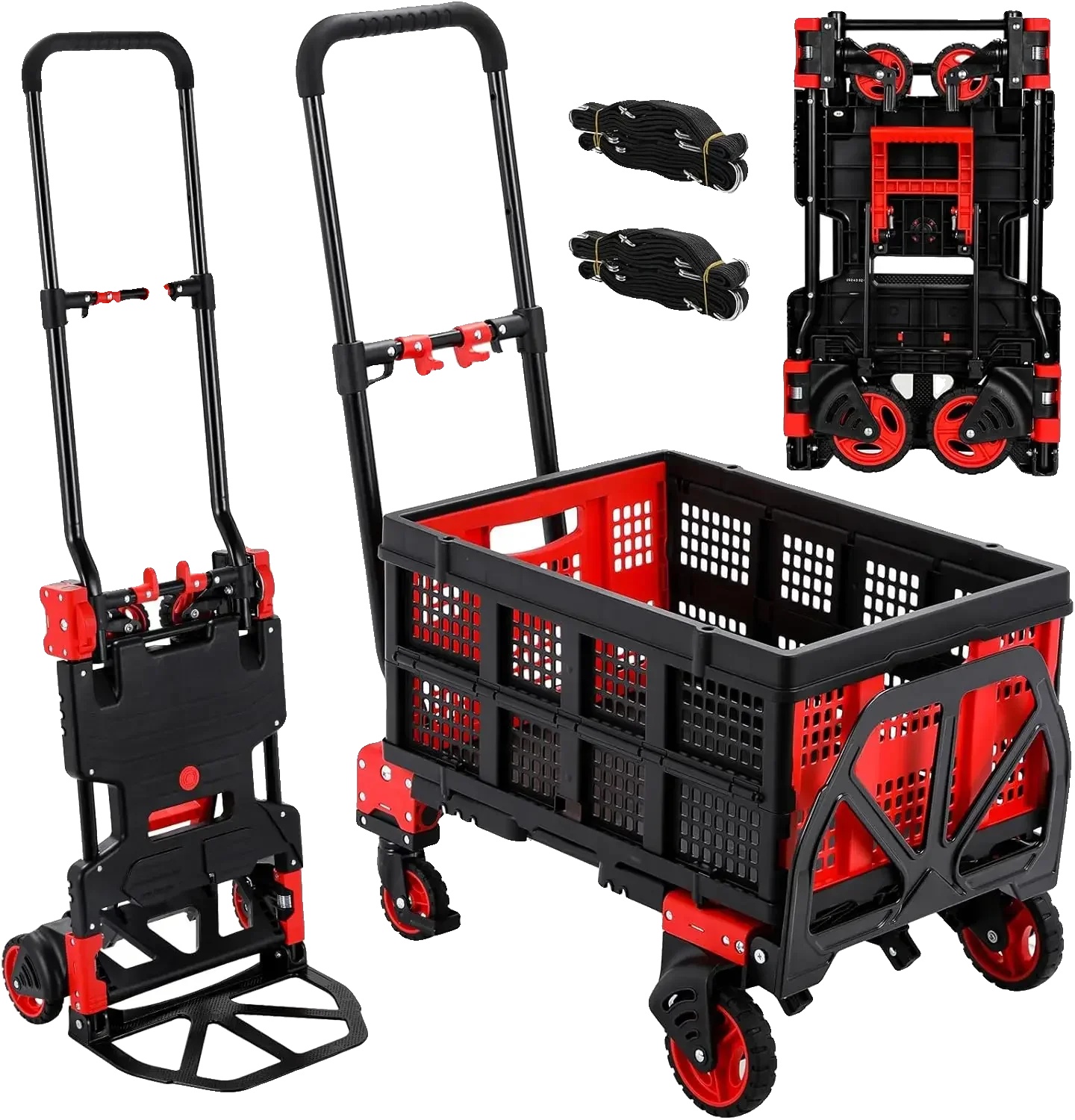 Handwagen Dolly, 150 Kg Tragfähigkeit, Vielseitiges 2-in-1-design, Rot