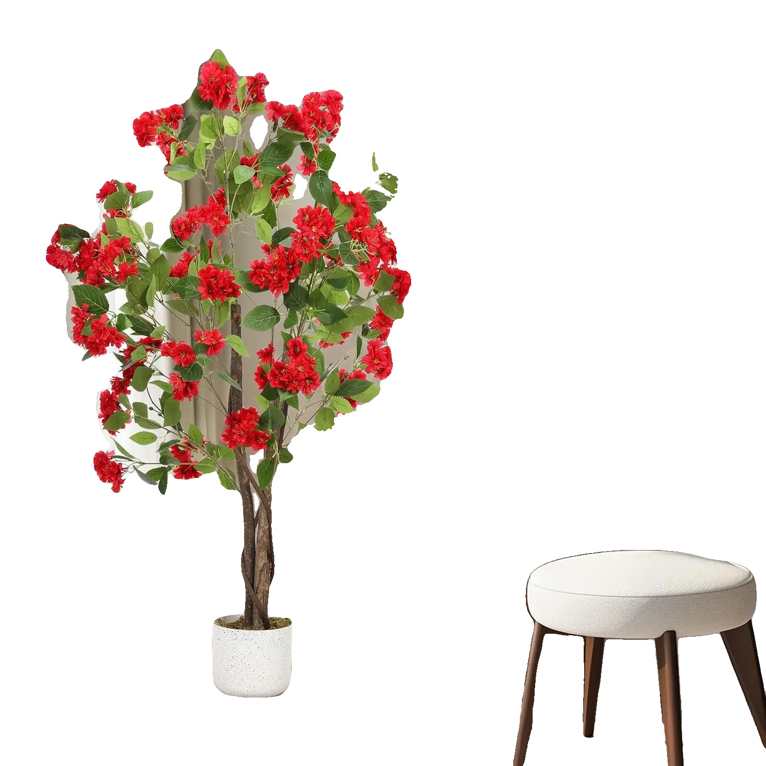 Künstlicher Osmanthusbaum, Lebensechte Blüten, Beschwerter Fuß, 120cm Rot