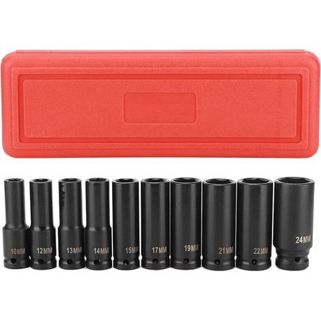 1/2-zoll-tiefbett-schlagschrauber-steckschlüsselsatz, 6-punkt-kopfadapter, Reparaturwerkzeug, Hohe Härte, 10-teilig