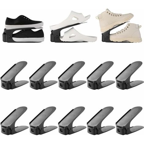 10-teiliges Schuhregal, Schuhaufbewahrung Mit Antirutschfunktion, Polypropylen – Verstellbar – Platzsparend – Rutschfest – Schwarz, Von Debuns