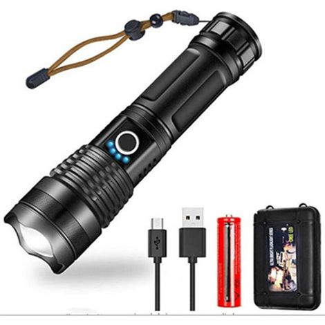 10.000 Lumen Led-taschenlampe, 5.000 Mah, Inklusive Wiederaufladbarem 26650-usb-akku, 5 Leuchtmodi, Zoomfunktion, Lange Betriebsdauer, Taktische Taschenlampe Für Camping, Wandern, Jagen Und Notfälle