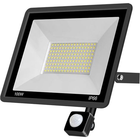 100-w-led-flutlicht Mit Bewegungsmelder, Ideal Für Baustellen, Gärten, Garagen Und Einfahrten. Mit Stecker (kaltweiß). Naizy