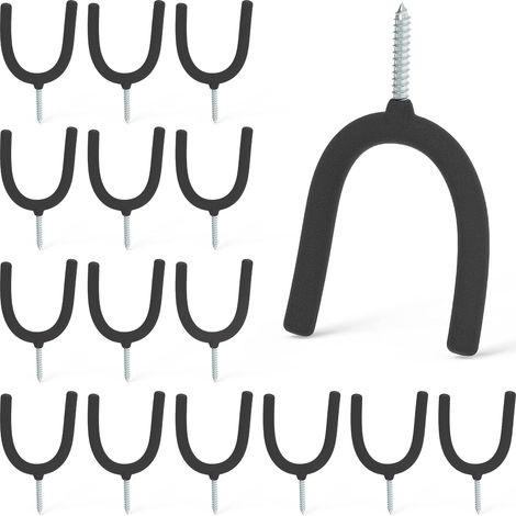 16 U-förmige Schraubhaken – Vinylbeschichtet – Stahl – Schwarz – Für Gartengeräte, Besen, Mopps Und Haushaltsaufbewahrung