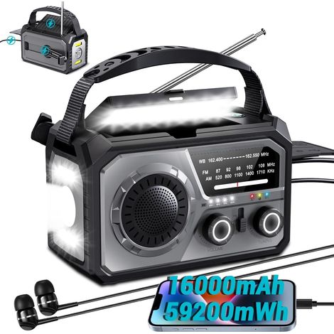16.000 Mah Solar-notfallradio – Noaa Am/fm-funkradio Mit Wetterempfang, Usb-c-ladefunktion, 3 Beleuchtungsmodi, Sos-alarm, Kompass Und Powerbank Für Camping, Überlebenssituationen Und Notfälle