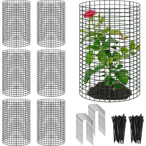 18 Pflanzenschutzhüllen Aus Metall Für Große Pflanzen (30 X 30 Cm) - 6 Sets Pflanzenkäfige Aus Drahtgeflecht Mit Stäben Und Nylonbändern - Gartenschutz Gegen Kaninchen