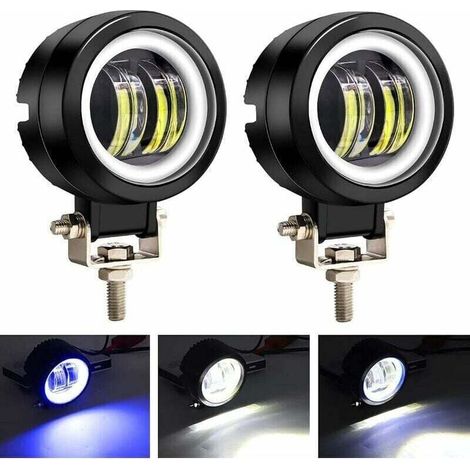 2 Stück 20-w-motorradscheinwerfer Mit Weißen Angel Eyes, 3-zoll-led-nebelscheinwerfer (rund, 12 V/24 V), Zusatzscheinwerfer Für Motorrad, Geländewagen, Suv, Atv Und Traktor Von Debuns