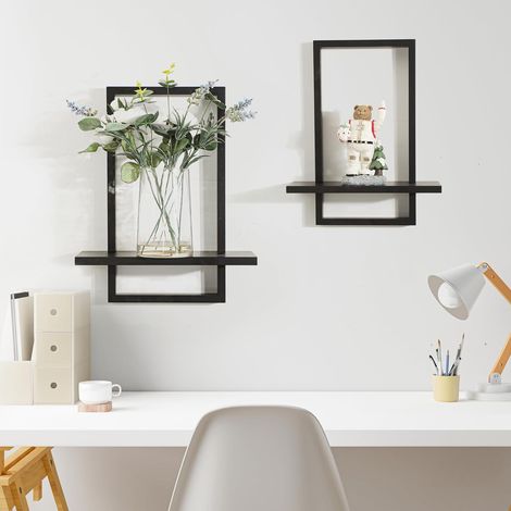 2 Quadratische Massivholzregale – Schwarz – Wandmontierter Pflanzenhalter – L+s