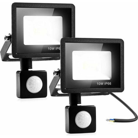 2 X 10w Sicherheitsleuchten Mit Pir-bewegungsmelder, Intelligenter Led-fluter, 800 Lumen, 3000k Warmweiße Außenleuchten, Ip66 Wasserdichter Led-außenstrahler Für Garten, Garage, Veranda [klar]