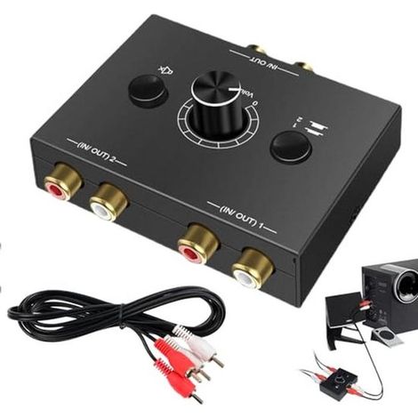 2-in-1 Rca-audioschalter Mit Lautstärkeregler – Bidirektionaler Aux-audio-wahlschalter Für Pc, Kopfhörer Und Lautsprecher