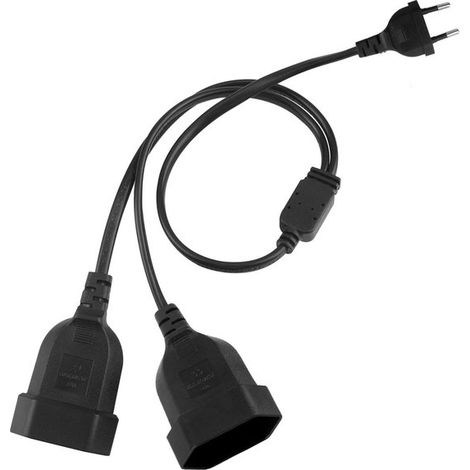 2-in-1-flachverlängerungskabel Für Haushaltsgeräte, Fernseher Und Computer – 250 V/2,5 A, 50 Cm, Schwarz, Ideal Für Zuhause Und Büro