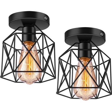 2-teilige, Halb Eingelassene Deckenleuchte – Retro-industriedesign In Schwarz – Schwarz Lackiertes Metall – Ideal Für Flure, Treppenhäuser, Schlafzimmer Oder Küchen