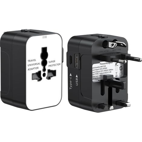 2-teiliger Universal-reiseadapter, Internationaler Steckeradapter Mit 1 Usb- Und 1 Usb-c-anschluss Für Frankreich, Usa, Großbritannien, Eu, Japan, China, Australien, Irland, Thailand, Mexiko, Brasilie