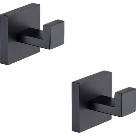 2-teiliges Quadratisches Hakenset Aus Edelstahl 304 Für Badezimmer Mit Matter Handtuchstange Und Türhaken Für Hüte, Badezimmeraccessoires, Schraubenlos, Schwarz