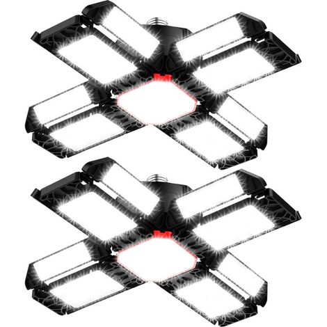 200-w-led-werkstattleuchte, Garagenbeleuchtung, 2 Stück – 20.000 Lm, 6500 K, Flexible Deckenleuchte Mit 12 Verstellbaren Paneelen – E26/e27-fassung, Geeignet Für Keller, Werkstatt, Scheune Und Lagerha