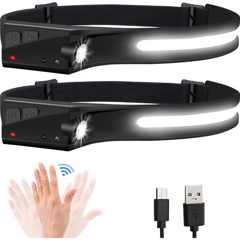2er-pack Wiederaufladbare Cob-stirnlampen Mit 300 Lumen - 230° Breiter Abstrahlwinkel - 5 Beleuchtungsmodi - Leicht Und Wasserdicht, Ideal Zum Laufen, Campen Und Wandern.