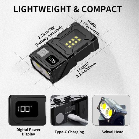 2er-pack Wiederaufladbare Led-taschenlampe, Mini-arbeitsleuchte Mit 800 Lumen, Kleine Edc-lampe Mit Rückseitigem Clip, Magnetische Taschenlampe, Ideal Für Notfälle, Spaziergänge Mit Dem Hund Und Die A