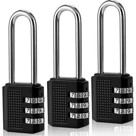 3-stelliges Zahlenschloss, Kleines Ösenschloss (5,6 Cm), Reparierbar, Für Koffer, Spind Oder Tor – 3er-pack – Schwarz