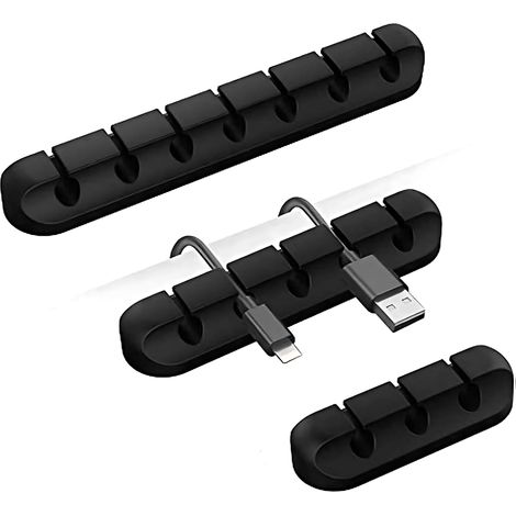 3-teiliger Kabelorganizer Mit Selbstklebenden Silikonclips Für Usb-ladekabel, Netzkabel, Pc-kabel, Bürokabel Und Den Heimgebrauch (3, 5, 7 Fächer, Schwarz)