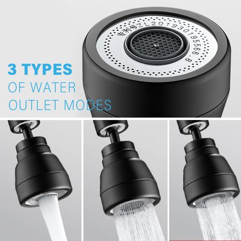 360° Schwenkbare Wasserhahnverlängerung, Schwenkbare Strahlregler Für Wasserhähne, Küchenspülen-brausekopf, Wasserhahnverlängerungsadapter, Küchenarmatur-brausekopf, Messinggehäuse (schwarz)